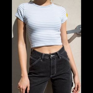 blue and white stripped crop top